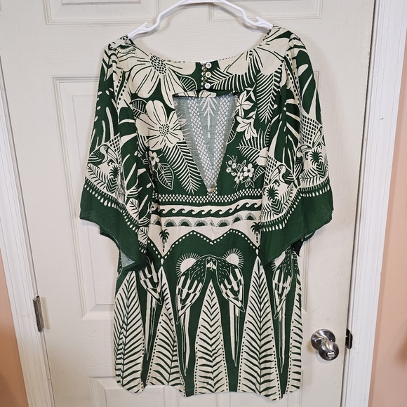 Farm Rio Parrot Floral Tropical Kimono Sleeve Shift Mini Open Back Dress - Picture 8 of 12